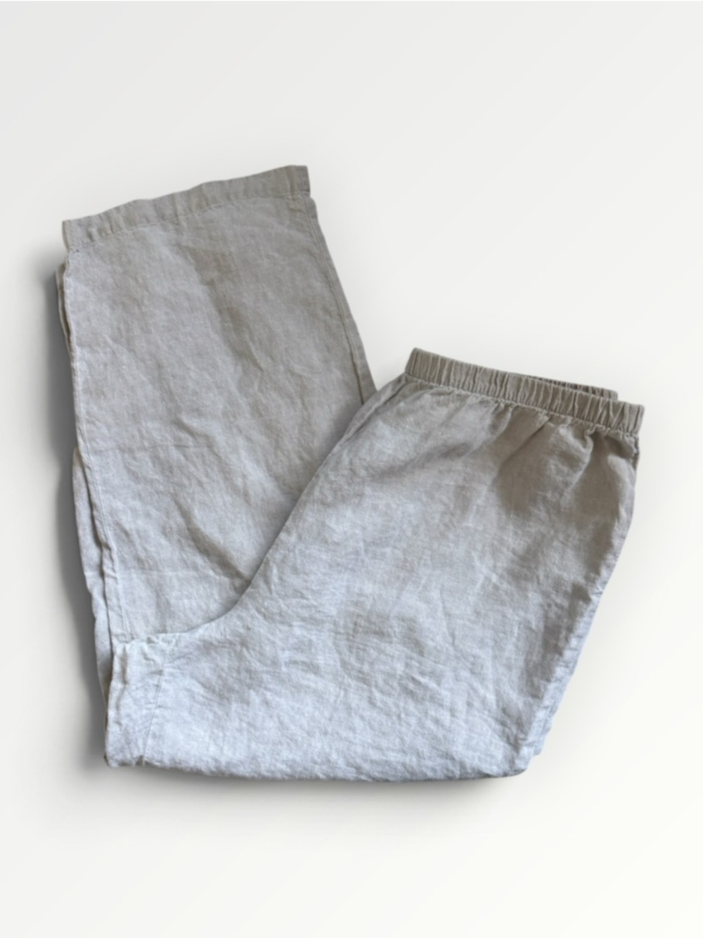 Eileen Fisher Woman Pull On Organic Linen Oatmeal Wide Leg Cropped Pants 2X